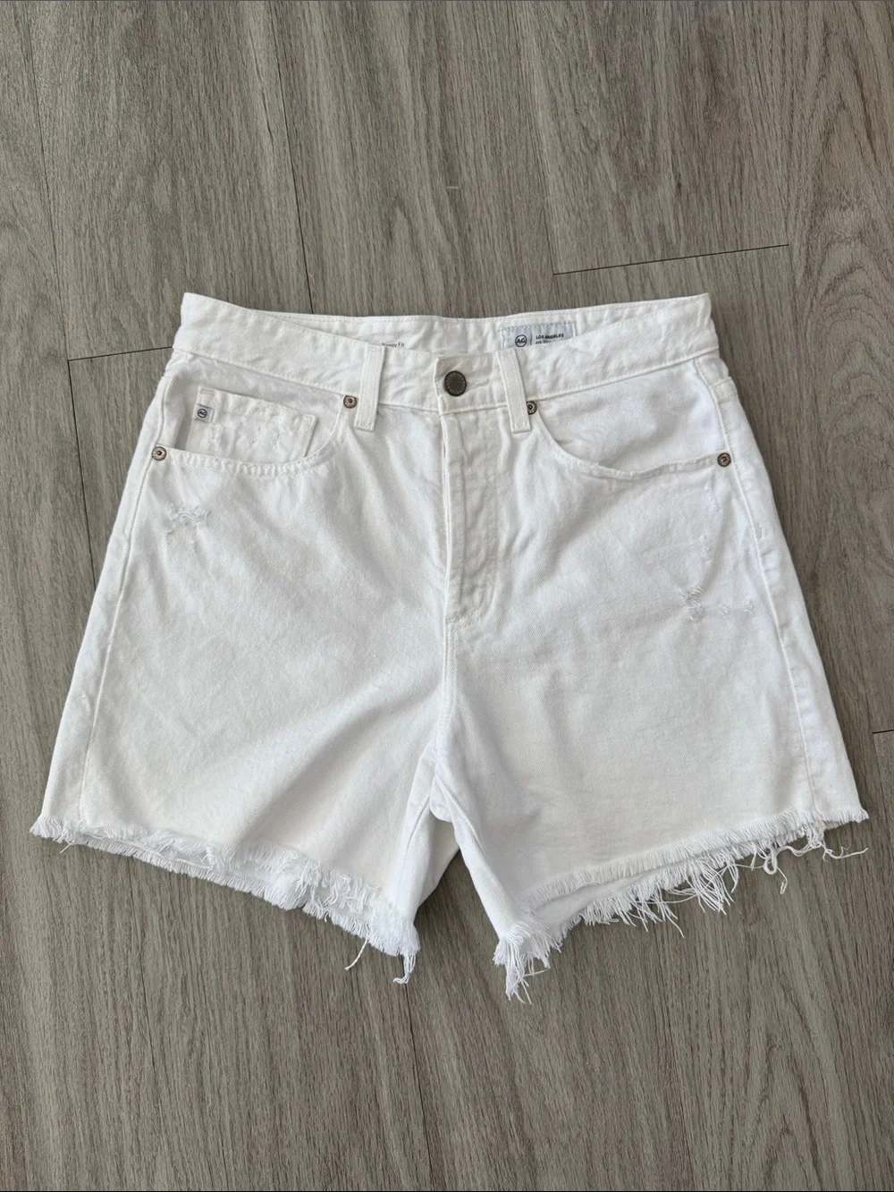 AG High-Rise Baggy Fit White Denim Shorts